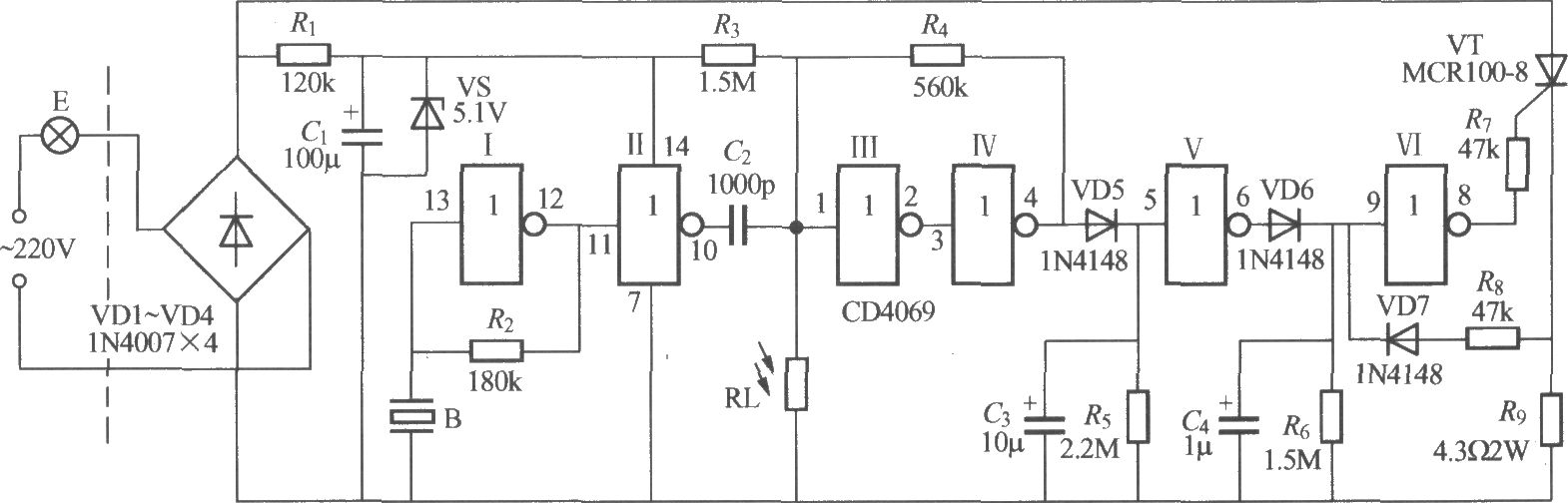 数字电路声光控楼梯延迟开关电路(6)