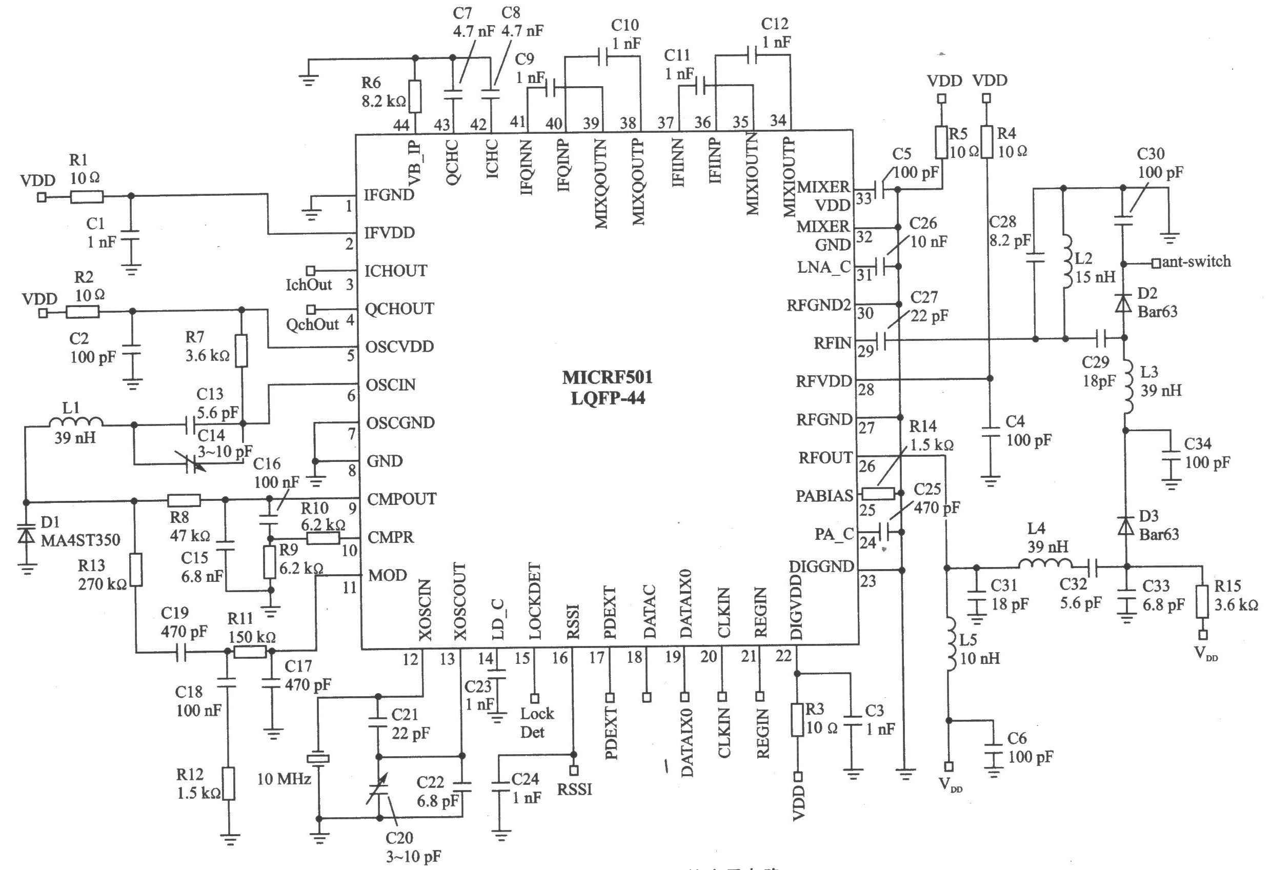 MICRF501 300～500 MHz收发器