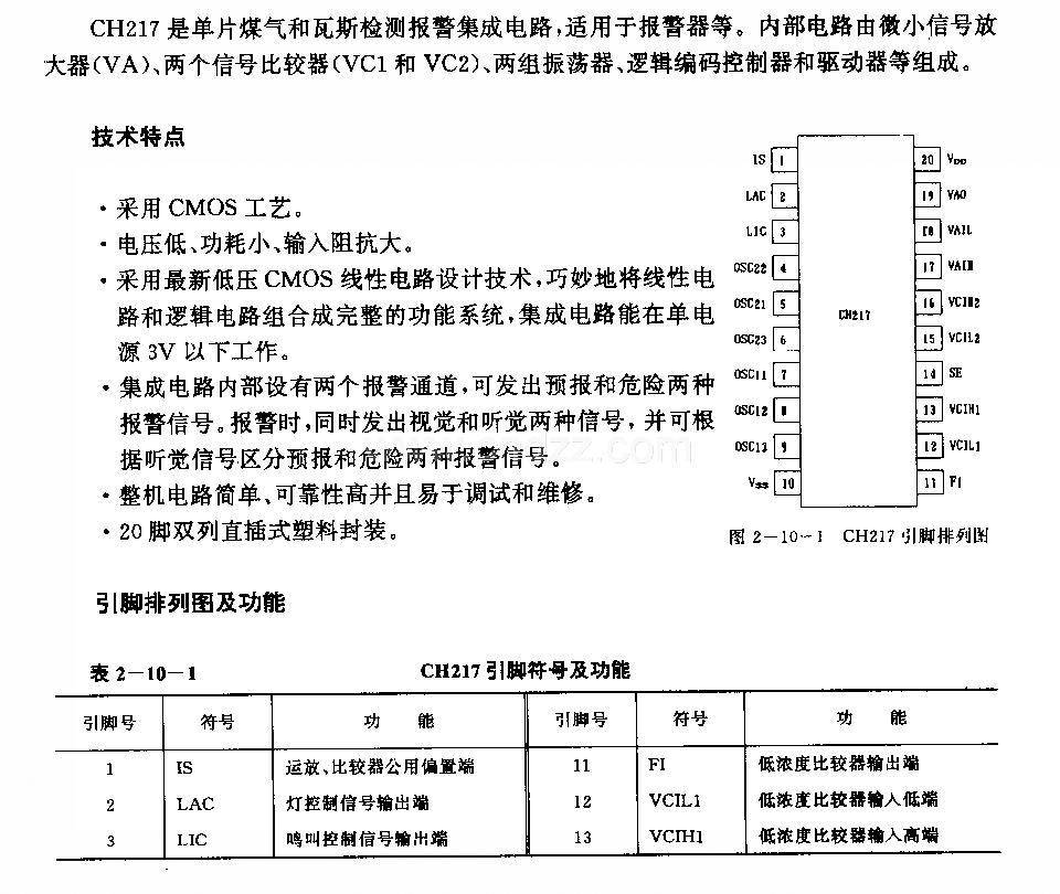 CH217 (报警器)单片煤气和瓦斯检测报警电路