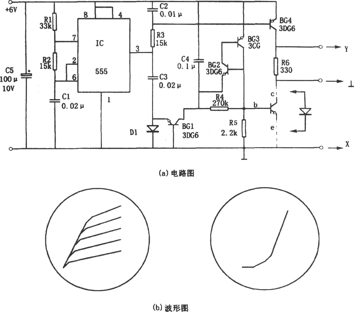 555构成的晶体管特性曲线描绘仪