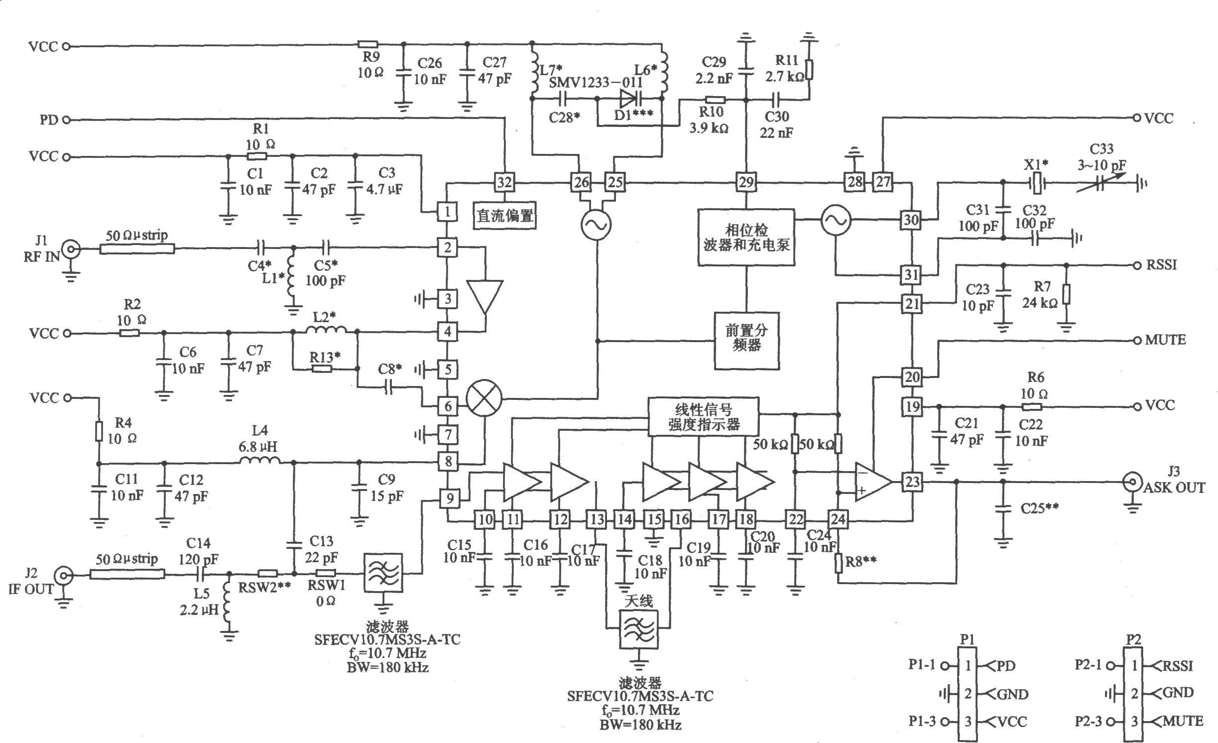 RF2919 ASK/OOK 915/868/433 MHz接收器