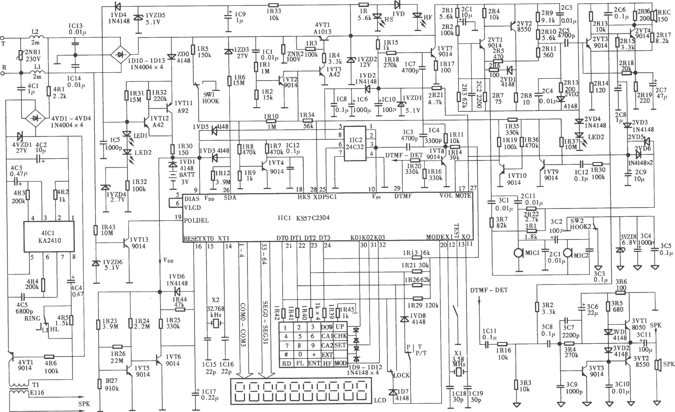 HA323(1E)P/TSD-lECD型电脑计费电话机电路