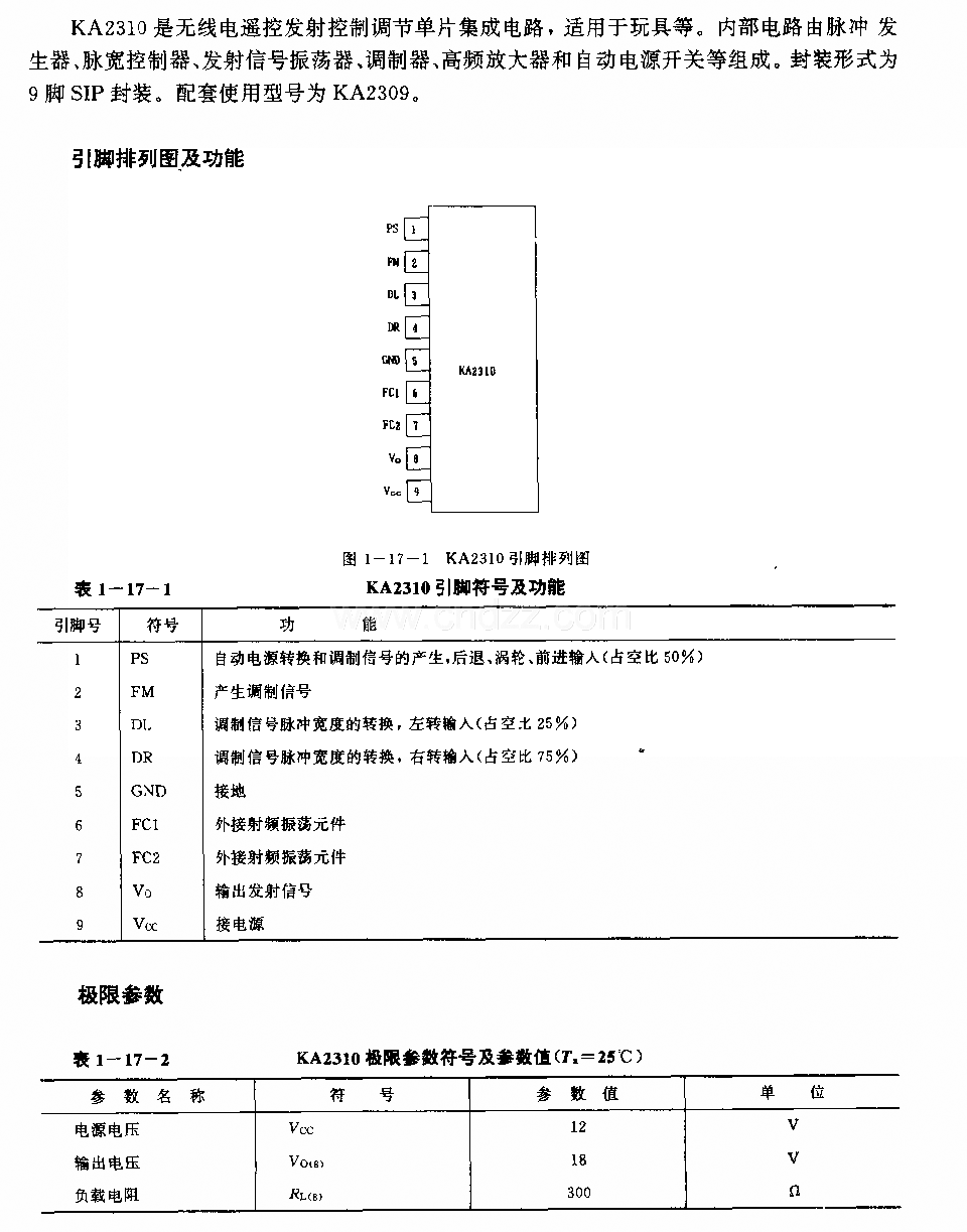 KA2310(玩具)无线电遥控发射控制调节电路