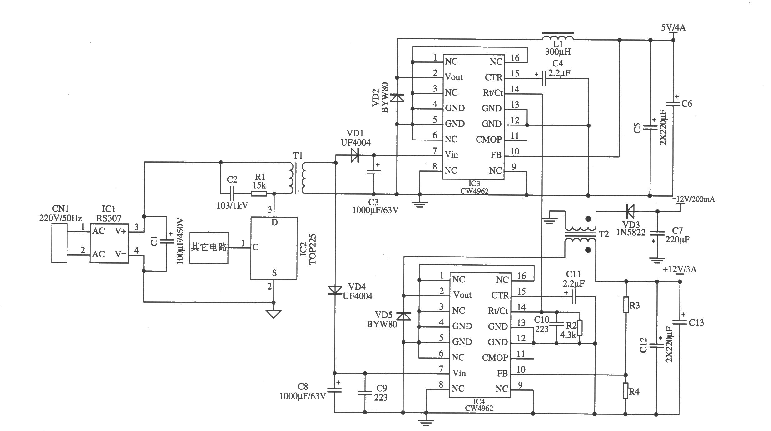 CW4962构成的开关电源降压后作为前级输入电源(1)