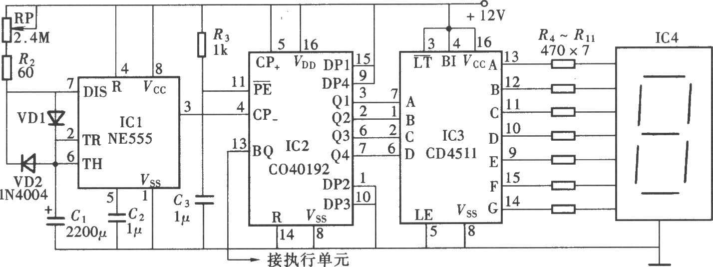 一位数显式定时器(NE555、CD4511、CD40192)