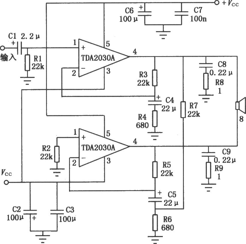 TDA2030A音频功率放大器的BTL应用电路