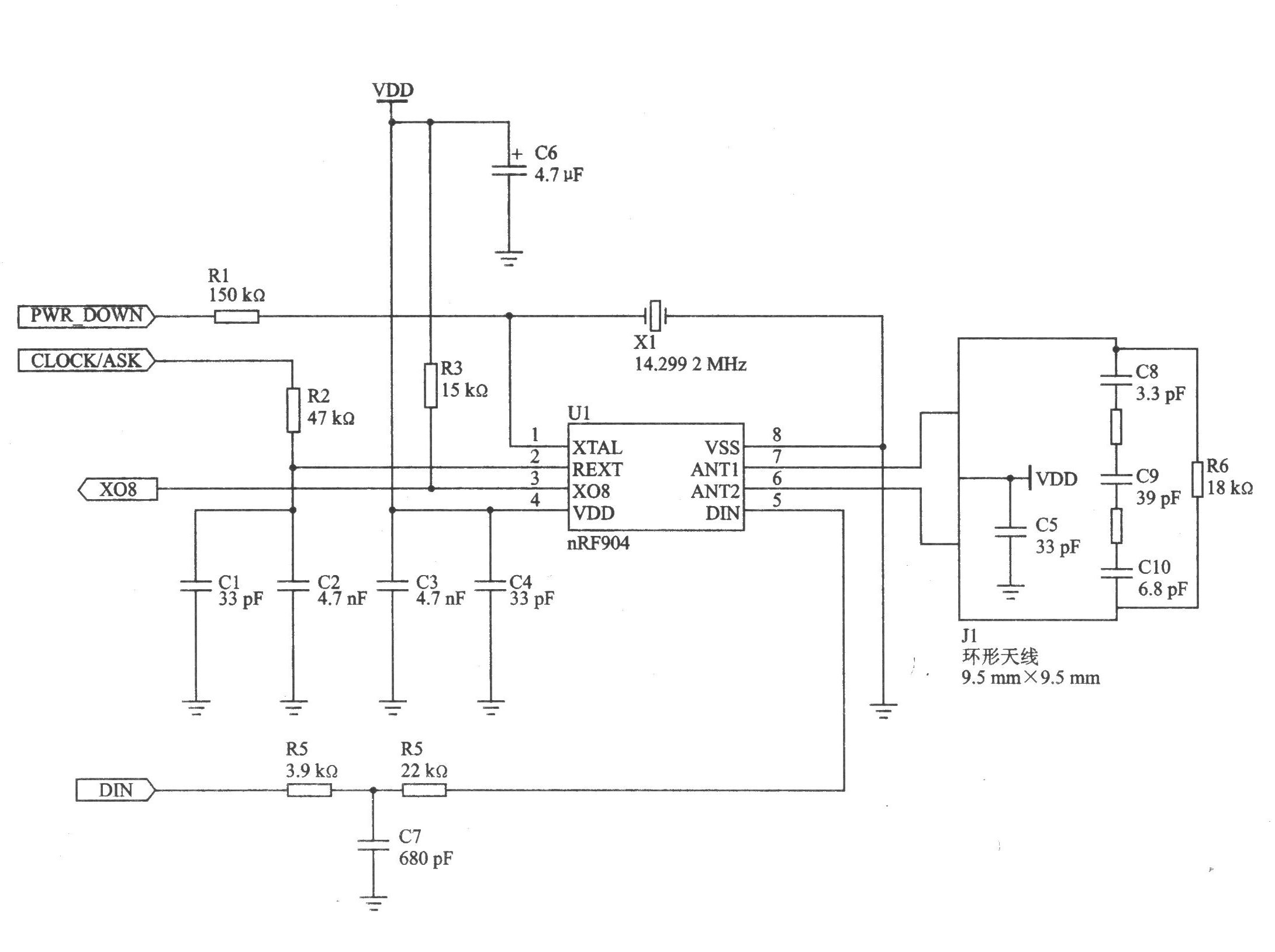 nRF904 FSK 915 MHz发射器