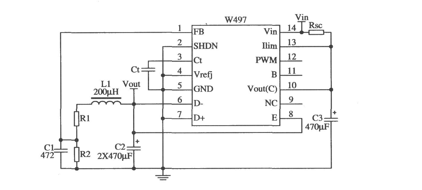 由W497构成的降压型开关稳压器的应用电路