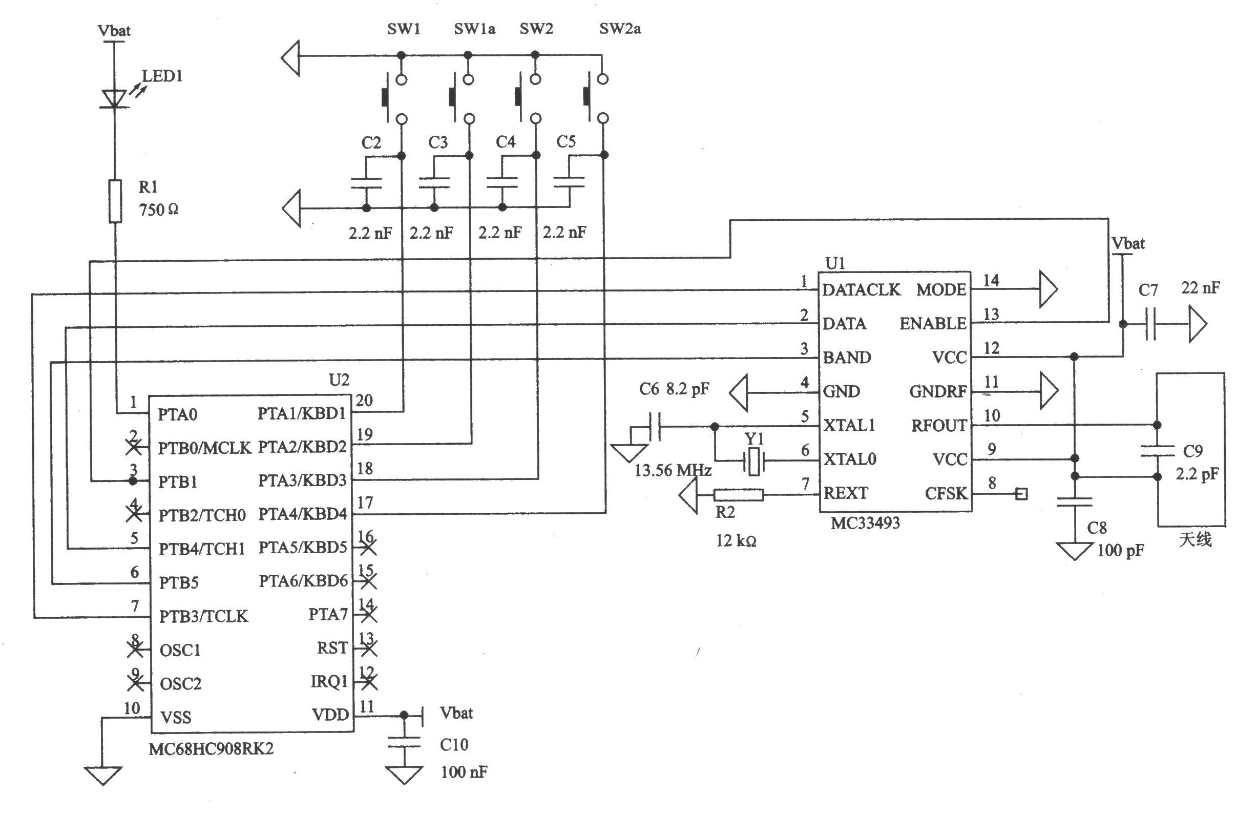 MC33493/D OOK/FSK 928～902 MHz/434～315 MHz双频发射器