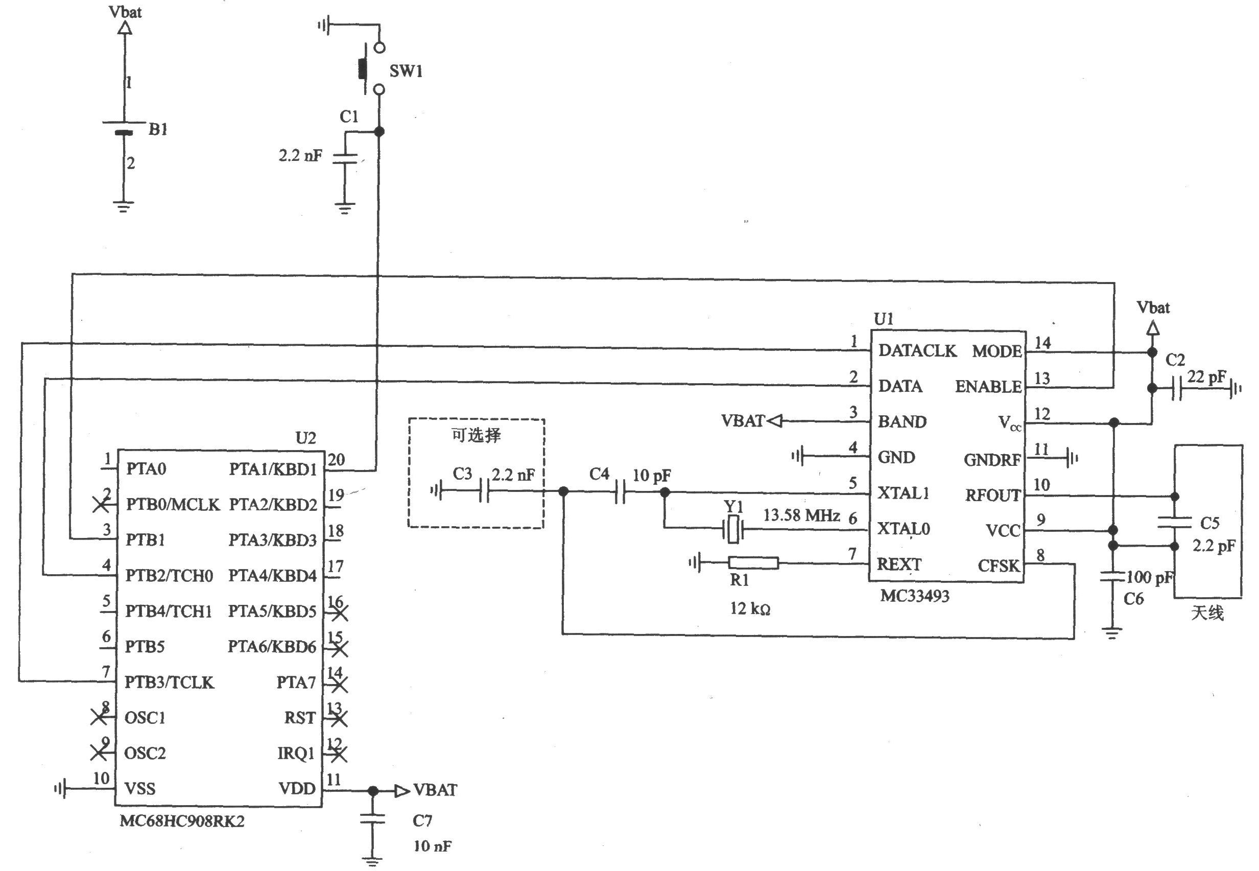 MC33493/D OOK/FSK 928～902 MHz/434～315 MHz双频发射器