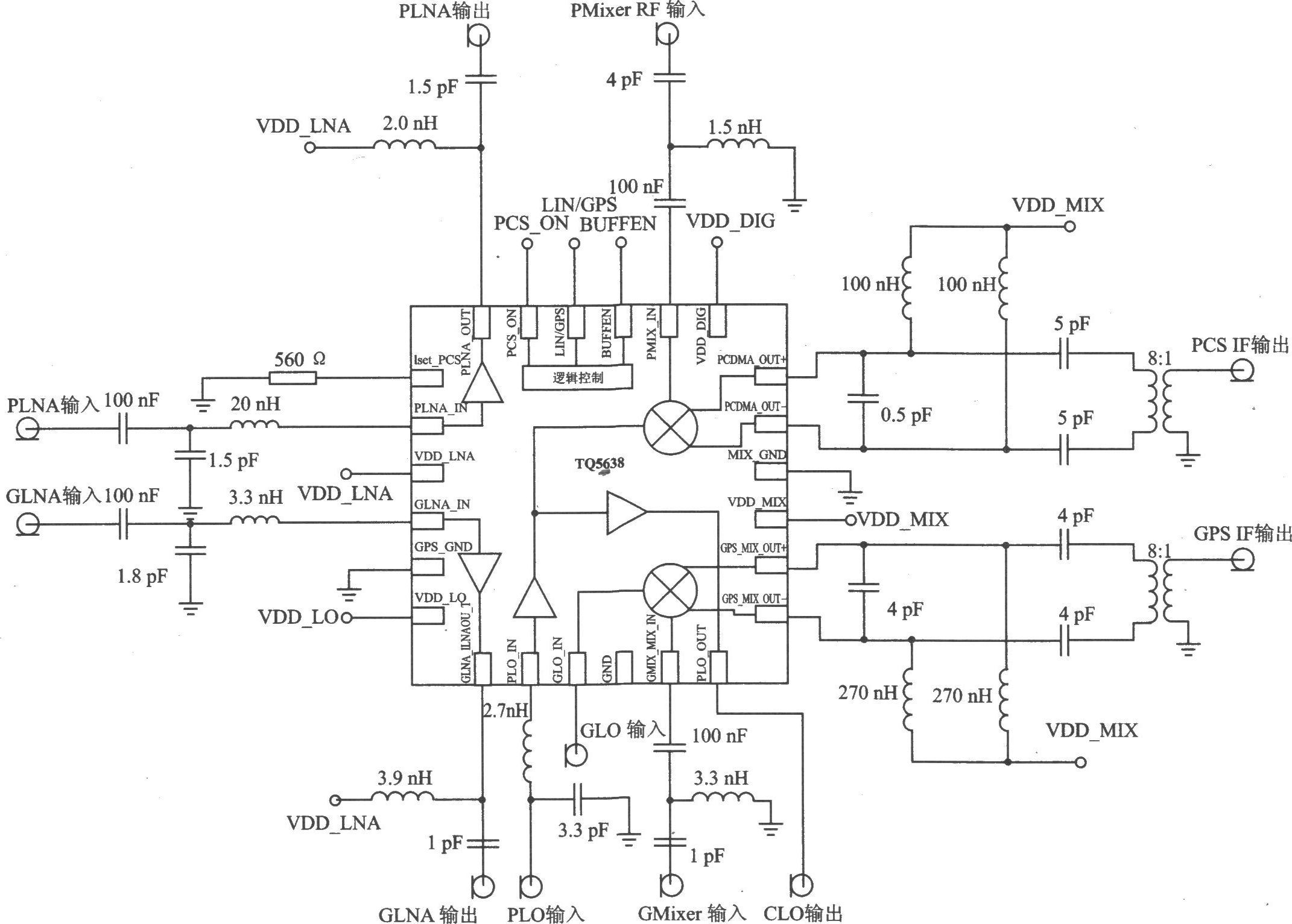 TQ5638 KPCS CDMA/GPS 2090 ～ 1620 MHz双模式接收器