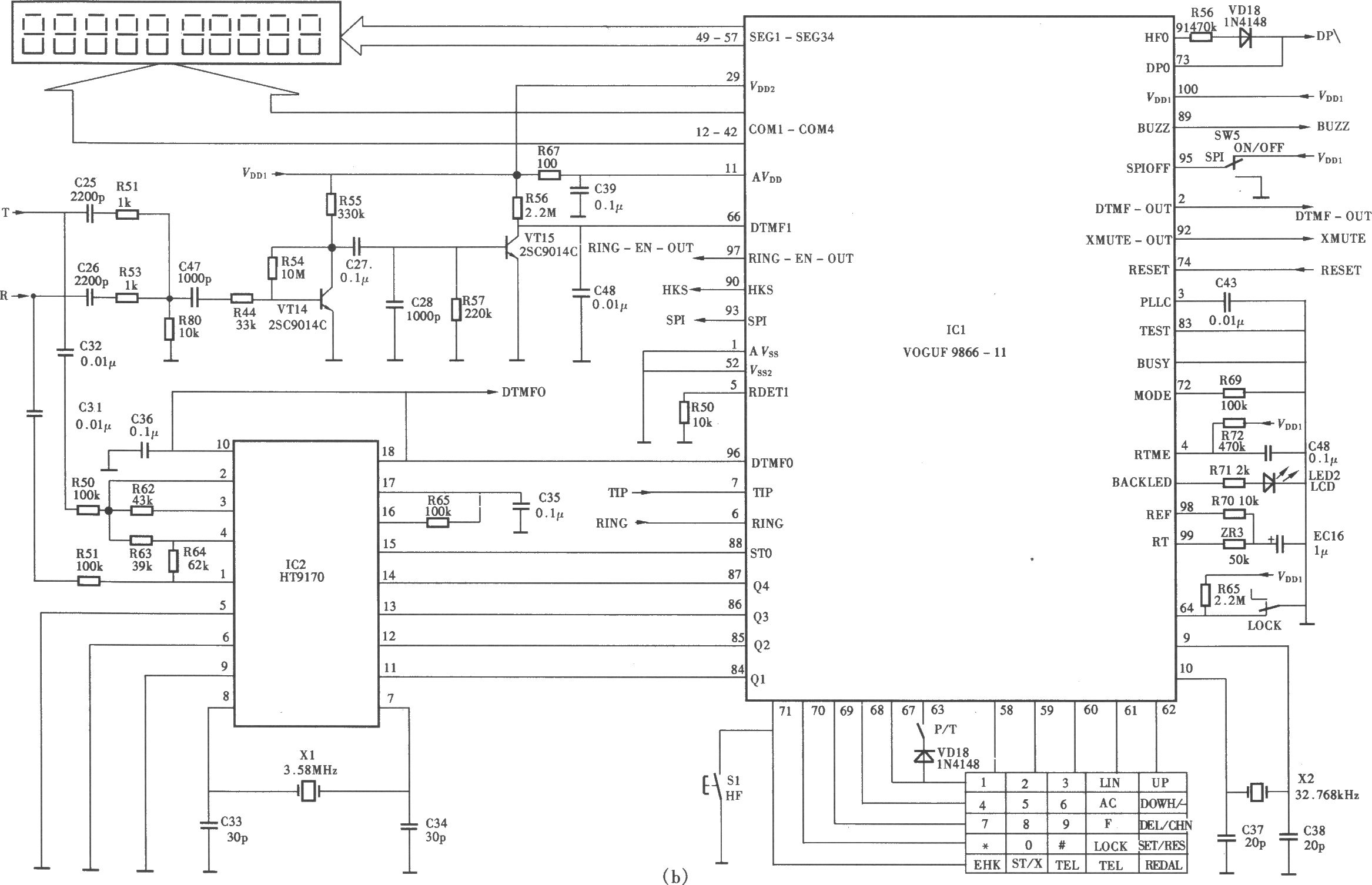 富格HCD9866(11)/TSDL型来电显示电话机电路(b)
