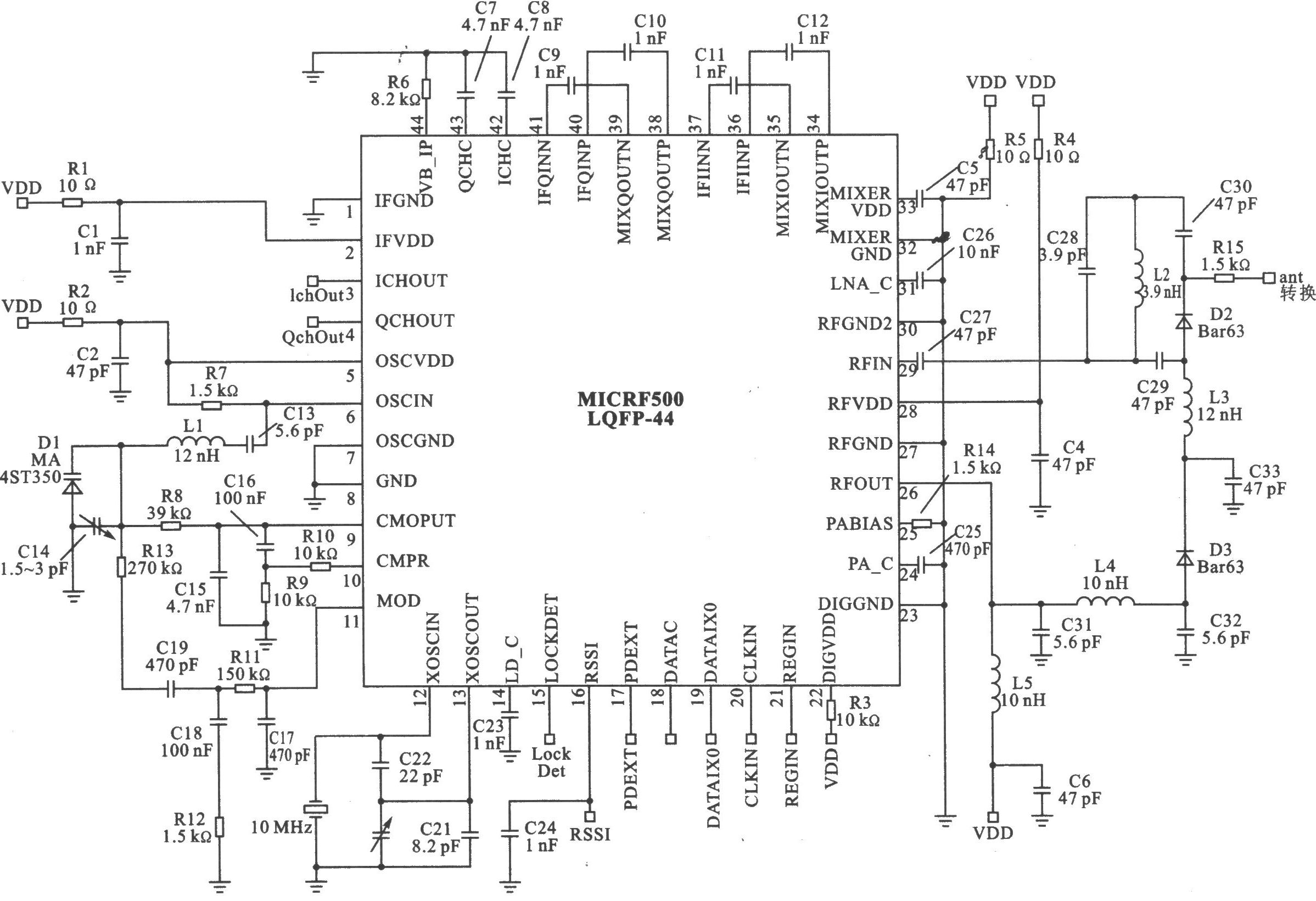 MICRF500 FSK l000～700 MHz收发器