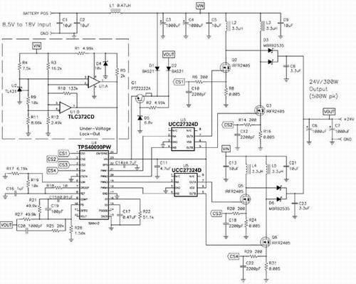 针对车载音频放大器的 300W 、4 相升压转换器