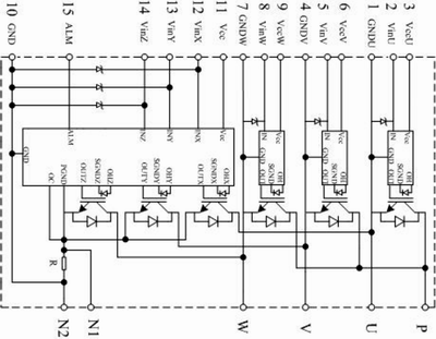 IPM智能模块6MBP20RH060的内部结构图