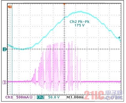 输出电压波形和 MAX11835 boost电源的电流波形