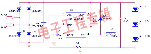 采用CAT4201的MR16灯电路