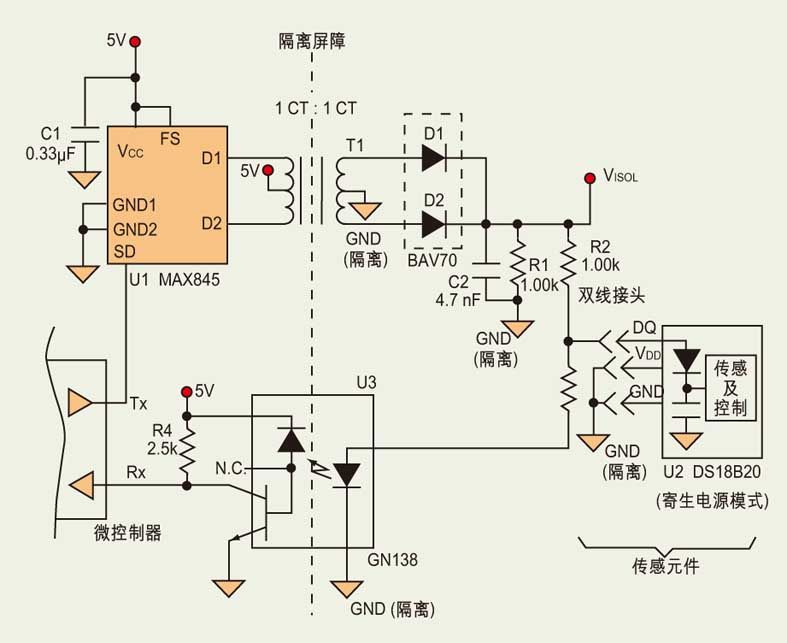 电路中仅用了一个隔离变压器驱动器
