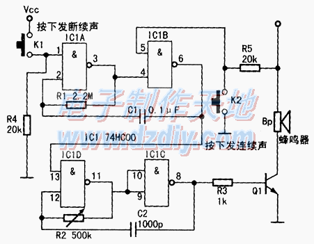 74HC00多谐振荡器的制作---电路图74HC00 Multivibrator